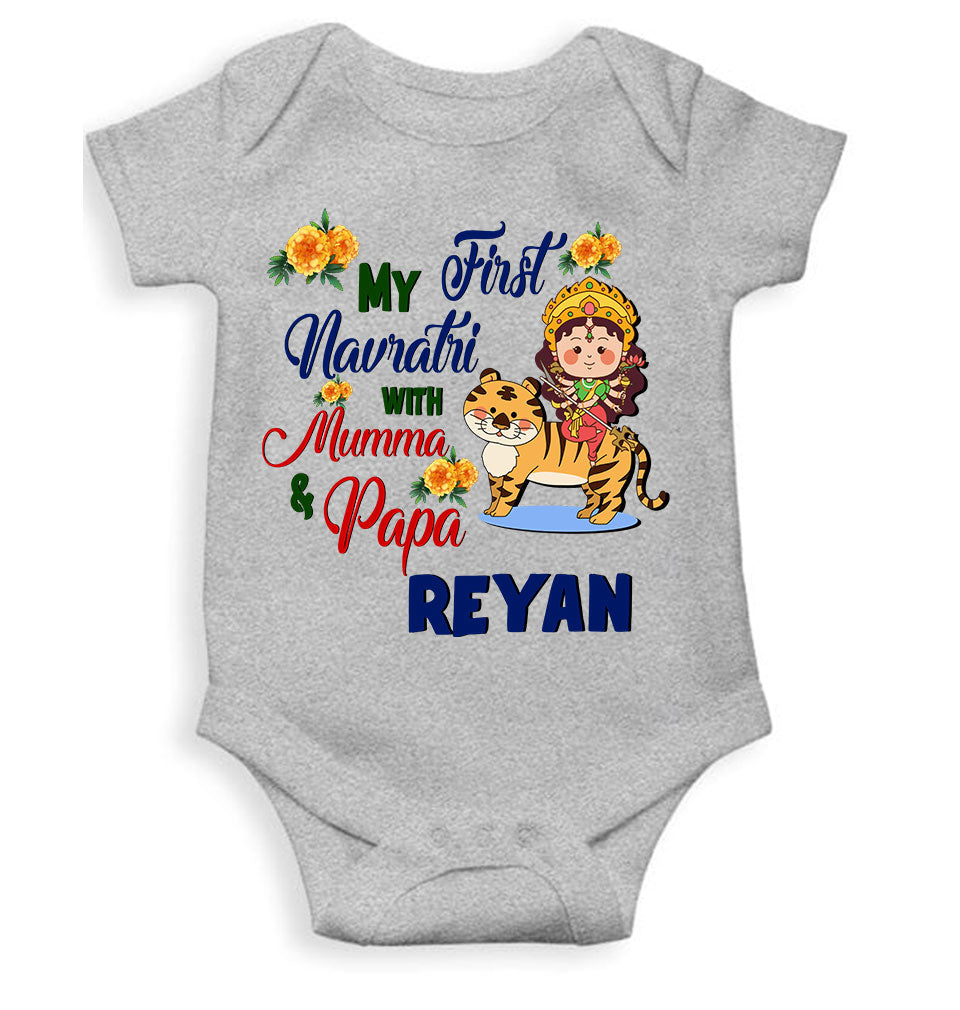 Custom Name My First Navratri With Mumma And Papa Rompers for Baby Boy- KidsFashionVilla