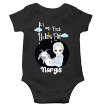 Load image into Gallery viewer, Custom Name Its My First Bakra Eid Rompers for Baby Girl- KidsFashionVilla

