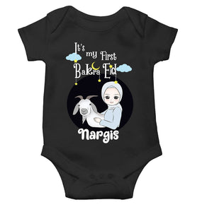 Custom Name Its My First Bakra Eid Rompers for Baby Girl- KidsFashionVilla