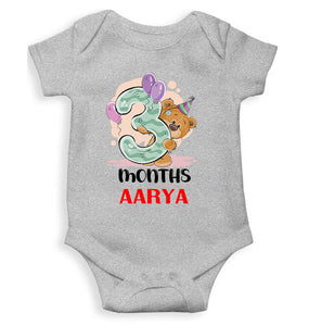 Custom Name 3 Month Birthday Teddy Design Rompers for Baby Girl- KidsFashionVilla