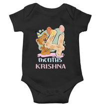 Load image into Gallery viewer, Custom Name 4 Month Birthday Teddy Design Rompers for Baby Boy- KidsFashionVilla
