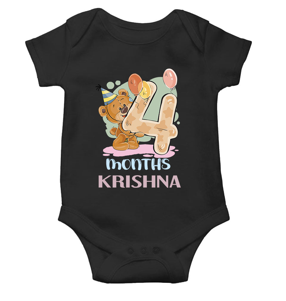 Custom Name 4 Month Birthday Teddy Design Rompers for Baby Boy- KidsFashionVilla