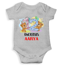 Load image into Gallery viewer, Custom Name 12 Month Birthday Teddy Design Rompers for Baby Girl- KidsFashionVilla
