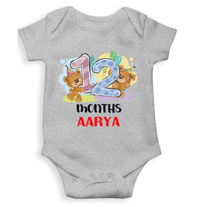 Custom Name 12 Month Birthday Teddy Design Rompers for Baby Girl- KidsFashionVilla