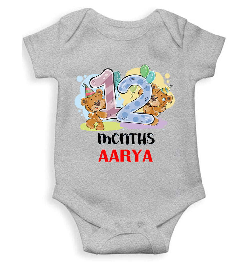Custom Name 12 Month Birthday Teddy Design Rompers for Baby Girl- KidsFashionVilla