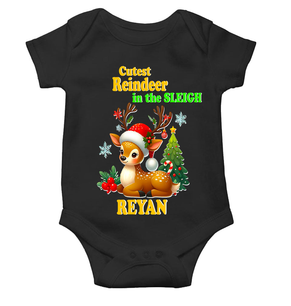 Custom Name Cutest Reindeer In The Sleigh Christmas Rompers for Baby Boy- KidsFashionVilla