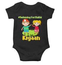 Load image into Gallery viewer, Custom Name Twinning For Rakhi Raksha Bandhan Rompers for Baby Boy- KidsFashionVilla

