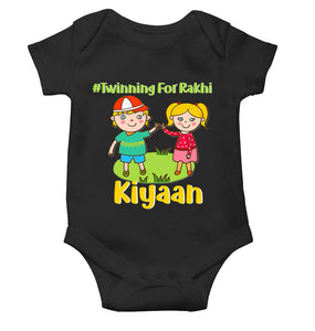 Custom Name Twinning For Rakhi Raksha Bandhan Rompers for Baby Boy- KidsFashionVilla