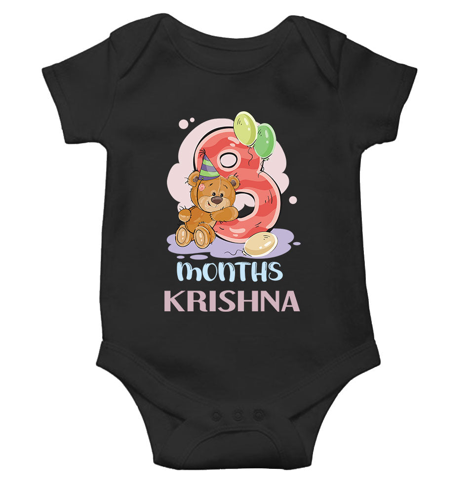 Custom Name 8 Month Birthday Teddy Design Rompers for Baby Boy- KidsFashionVilla