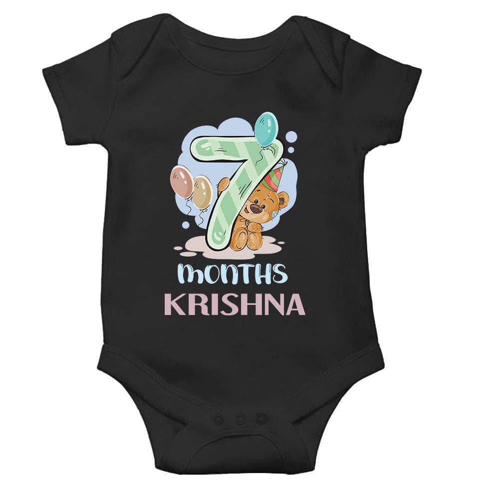 Custom Name 7 Month Birthday Teddy Design Rompers for Baby Boy- KidsFashionVilla