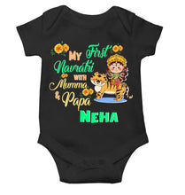 Load image into Gallery viewer, Custom Name My First Navratri With Mumma And Papa Rompers for Baby Girl- KidsFashionVilla
