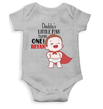 Load image into Gallery viewer, Custom Name Daddys Little Man Turns One First Birthday Rompers for Baby Boy- KidsFashionVilla
