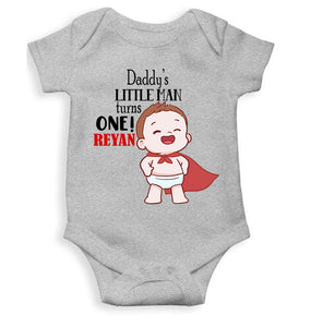 Custom Name Daddys Little Man Turns One First Birthday Rompers for Baby Boy- KidsFashionVilla