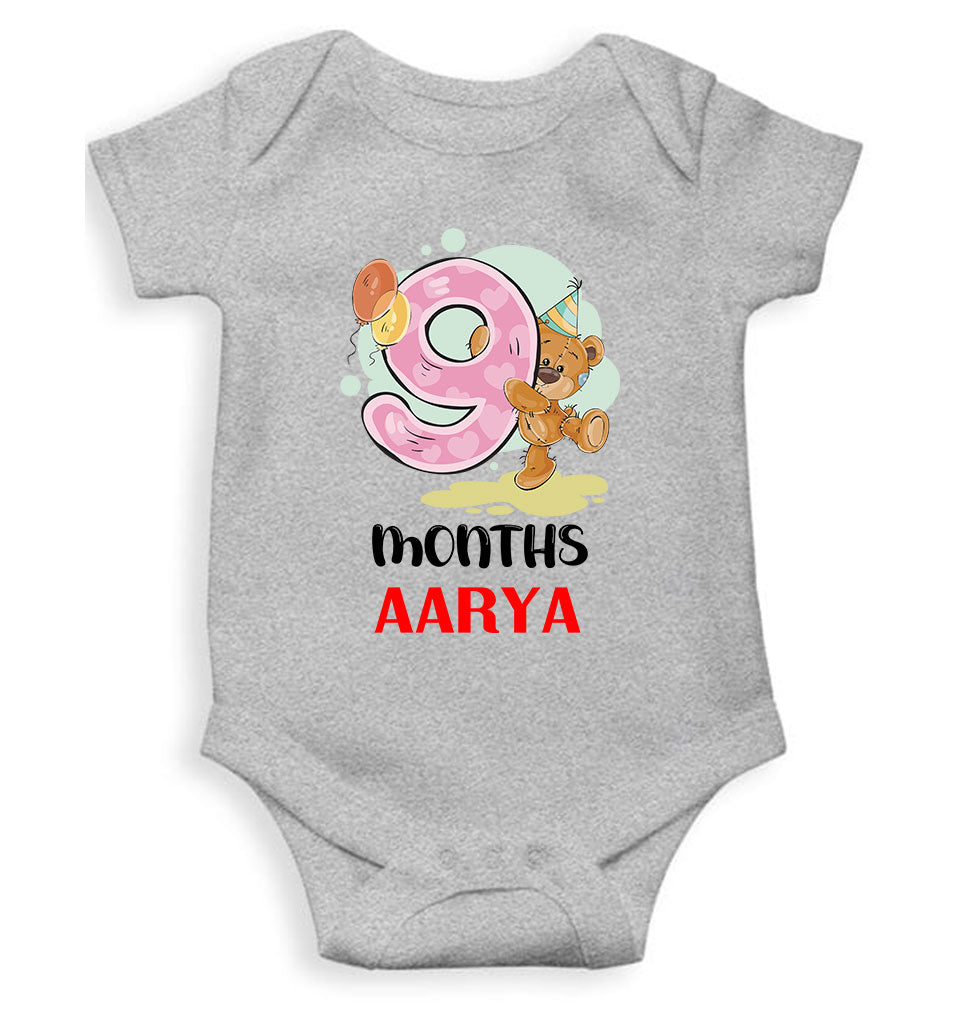 Custom Name 9 Month Birthday Teddy Design Rompers for Baby Girl- KidsFashionVilla