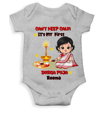 Load image into Gallery viewer, Custom Name Can Not Keep Calm It Is Time For Durga Pooja Rompers for Baby Girl- KidsFashionVilla
