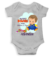 Load image into Gallery viewer, Custom Name My First Diwali With Mumma Papa Rompers for Baby Boy- KidsFashionVilla
