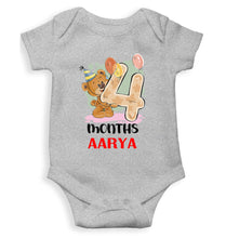 Load image into Gallery viewer, Custom Name 4 Month Birthday Teddy Design Rompers for Baby Girl- KidsFashionVilla
