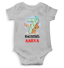 Load image into Gallery viewer, Custom Name 7 Month Birthday Teddy Design Rompers for Baby Girl- KidsFashionVilla
