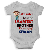 Load image into Gallery viewer, Custom Name My Sister Has The Smartest Brother Raksha Bandhan Rompers for Baby Boy- KidsFashionVilla
