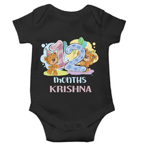 Load image into Gallery viewer, Custom Name 12 Month Birthday Teddy Design Rompers for Baby Boy- KidsFashionVilla
