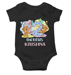Custom Name 12 Month Birthday Teddy Design Rompers for Baby Boy- KidsFashionVilla