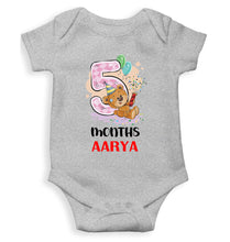 Load image into Gallery viewer, Custom Name 5 Month Birthday Teddy Design Rompers for Baby Girl- KidsFashionVilla
