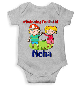 Custom Name Twinning For Rakhi Raksha Bandhan Rompers for Baby Girl- KidsFashionVilla
