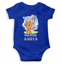 Load image into Gallery viewer, Custom Name 1 Month Birthday Teddy Design Rompers for Baby Girl- KidsFashionVilla
