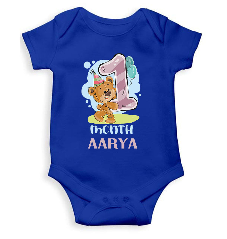 Custom Name 1 Month Birthday Teddy Design Rompers for Baby Girl- KidsFashionVilla