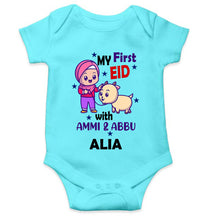 Load image into Gallery viewer, Custom Name My First Eid With Ammi And Abbu Rompers for Baby Girl- KidsFashionVilla
