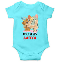 Load image into Gallery viewer, Custom Name 4 Month Birthday Teddy Design Rompers for Baby Girl- KidsFashionVilla
