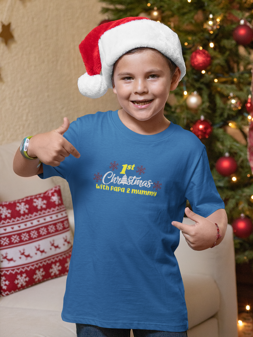 First Christmas With Mummy Papa Half Sleeves T-Shirt for Boy-KidsFashionVilla