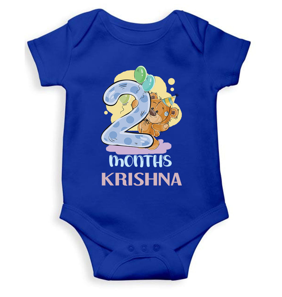 Custom Name 2 Month Birthday Teddy Design Rompers for Baby Boy- KidsFashionVilla