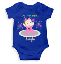 Load image into Gallery viewer, Custom Name My First Rakhi Dress Rompers for Baby Girl- KidsFashionVilla
