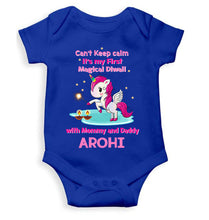 Load image into Gallery viewer, Custom Name Cant Keep Calm Its My First Diwali With Mumma Daddy Rompers for Baby Girl- KidsFashionVilla

