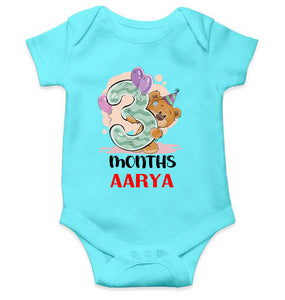 Custom Name 3 Month Birthday Teddy Design Rompers for Baby Girl- KidsFashionVilla