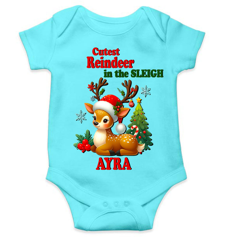 Custom Name Cutest Reindeer In The Sleigh Christmas Rompers for Baby Girl- KidsFashionVilla