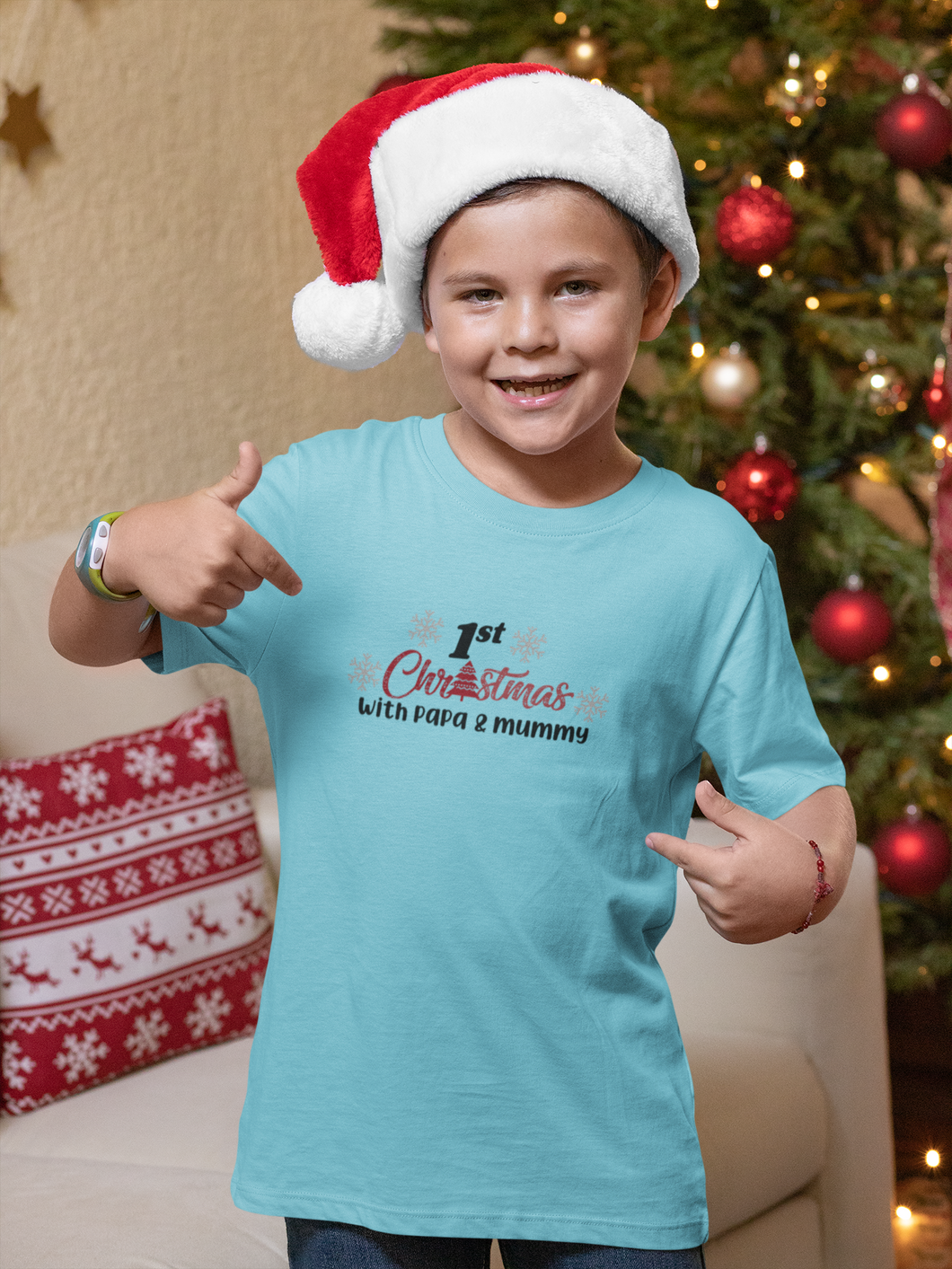First Christmas With Mummy Papa Half Sleeves T-Shirt for Boy-KidsFashionVilla
