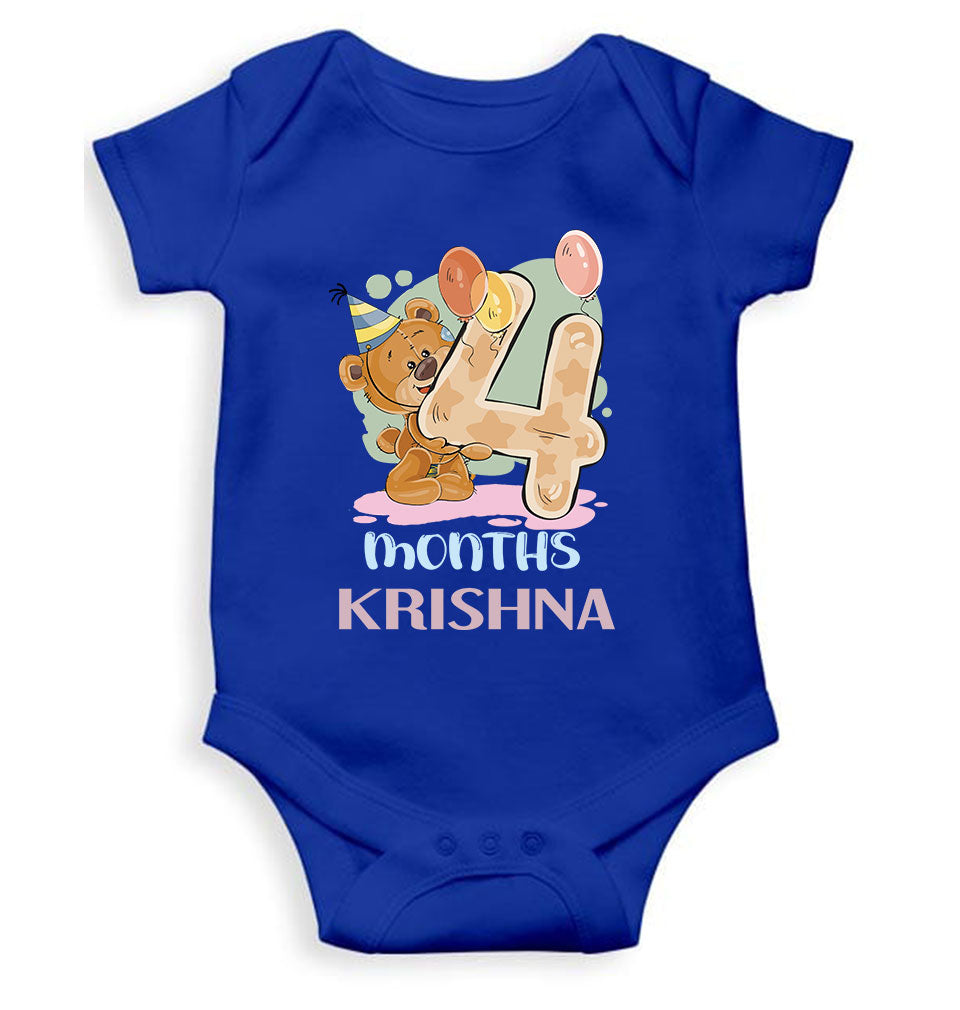 Custom Name 4 Month Birthday Teddy Design Rompers for Baby Boy- KidsFashionVilla