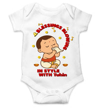 Load image into Gallery viewer, Custom Name Blessing Blowing In Style With Durga Puja Rompers for Baby Boy- KidsFashionVilla
