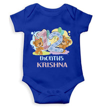 Load image into Gallery viewer, Custom Name 12 Month Birthday Teddy Design Rompers for Baby Boy- KidsFashionVilla
