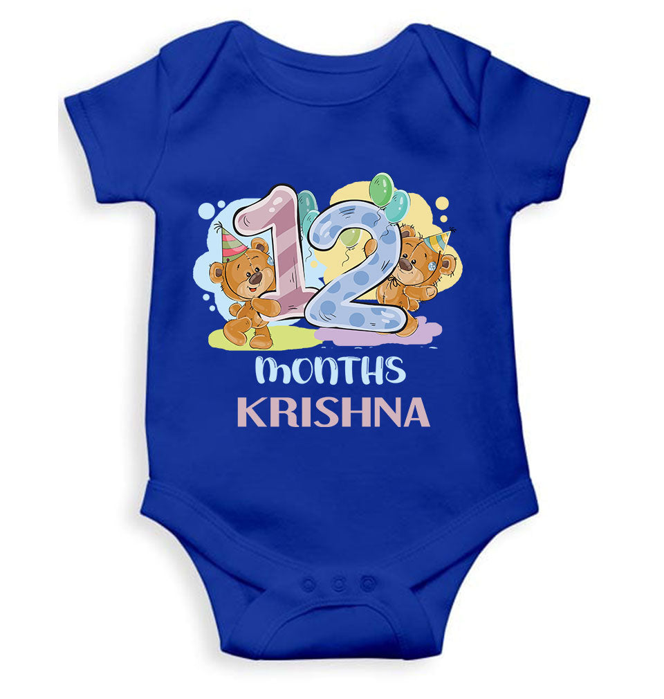 Custom Name 12 Month Birthday Teddy Design Rompers for Baby Boy- KidsFashionVilla