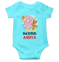 Load image into Gallery viewer, Custom Name 9 Month Birthday Teddy Design Rompers for Baby Girl- KidsFashionVilla
