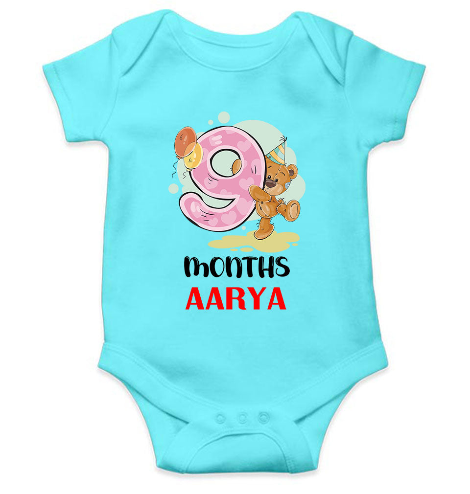 Custom Name 9 Month Birthday Teddy Design Rompers for Baby Girl- KidsFashionVilla
