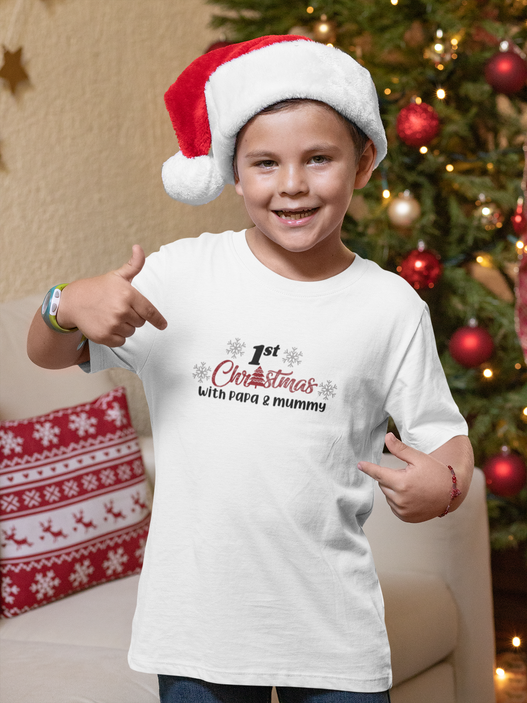 First Christmas With Mummy Papa Half Sleeves T-Shirt for Boy-KidsFashionVilla