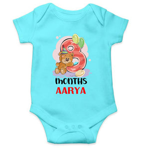 Custom Name 8 Month Birthday Teddy Design Rompers for Baby Girl- KidsFashionVilla