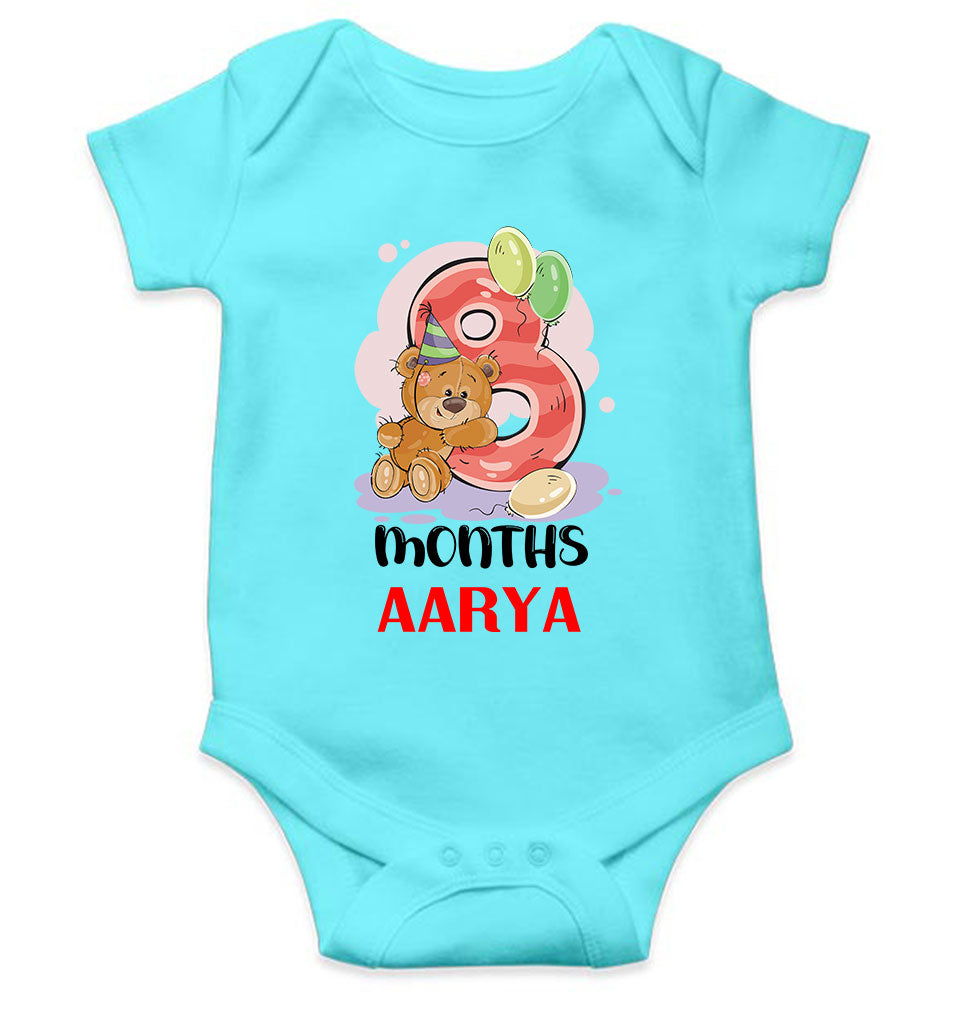 Custom Name 8 Month Birthday Teddy Design Rompers for Baby Girl- KidsFashionVilla