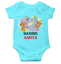 Load image into Gallery viewer, Custom Name 12 Month Birthday Teddy Design Rompers for Baby Girl- KidsFashionVilla
