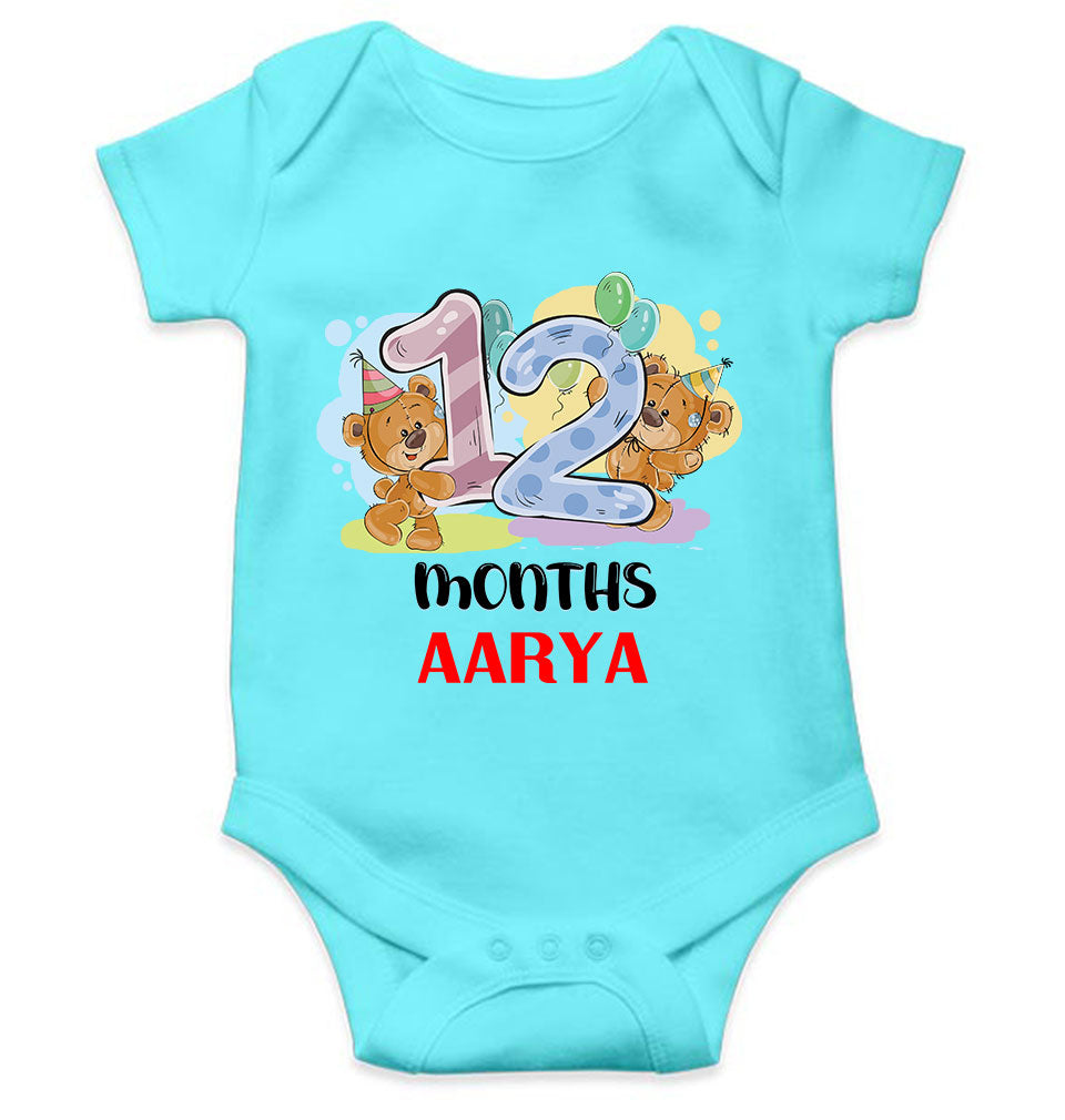 Custom Name 12 Month Birthday Teddy Design Rompers for Baby Girl- KidsFashionVilla