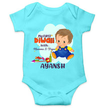 Load image into Gallery viewer, Custom Name My First Diwali With Mumma Papa Rompers for Baby Boy- KidsFashionVilla
